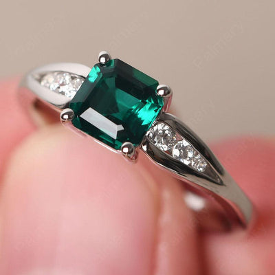 Asscher Cut Emerald Ring White Gold - Palmary
