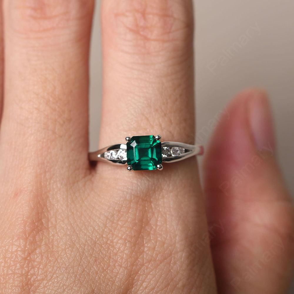 Asscher Cut Emerald Ring White Gold - Palmary