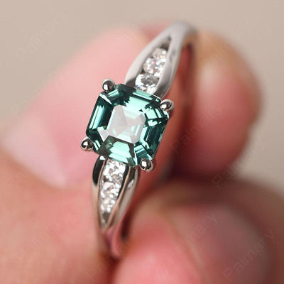 Asscher Cut Green Sapphire Ring White Gold - Palmary