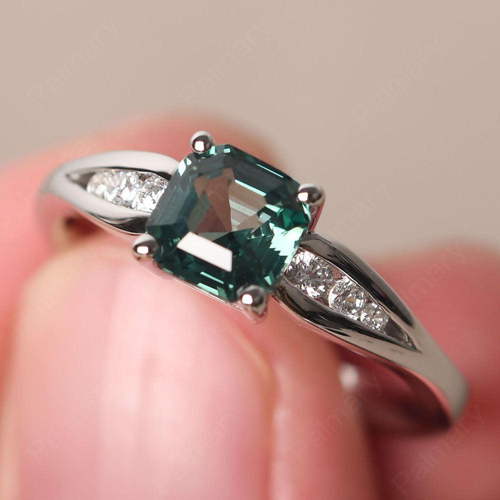 Asscher Cut Green Sapphire Ring White Gold - Palmary