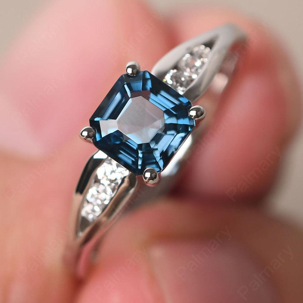 Asscher Cut London Blue Topaz Ring White Gold - Palmary