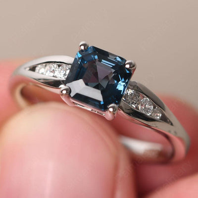 Asscher Cut London Blue Topaz Ring White Gold - Palmary