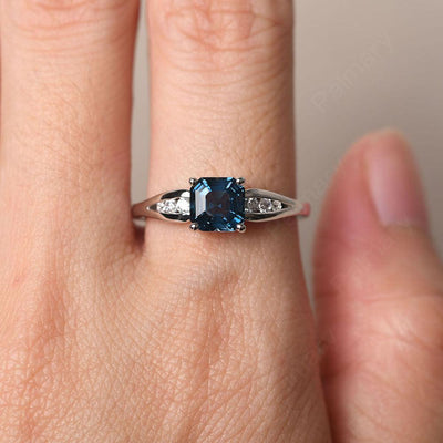 Asscher Cut London Blue Topaz Ring White Gold - Palmary