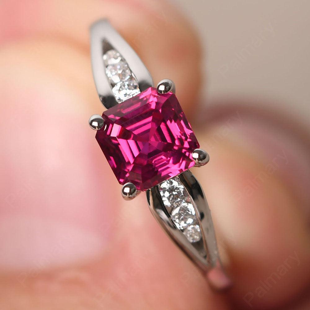 Asscher Cut Ruby Ring White Gold - Palmary