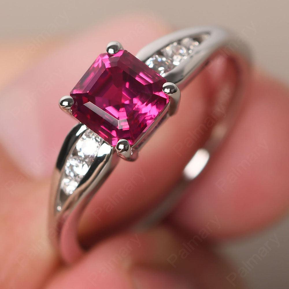 Asscher Cut Ruby Ring White Gold - Palmary