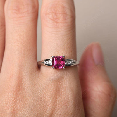 Asscher Cut Ruby Ring White Gold - Palmary