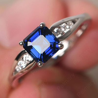 Asscher Cut Sapphire Ring White Gold - Palmary