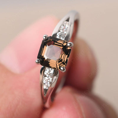 Asscher Cut Smoky Quartz  Ring White Gold - Palmary