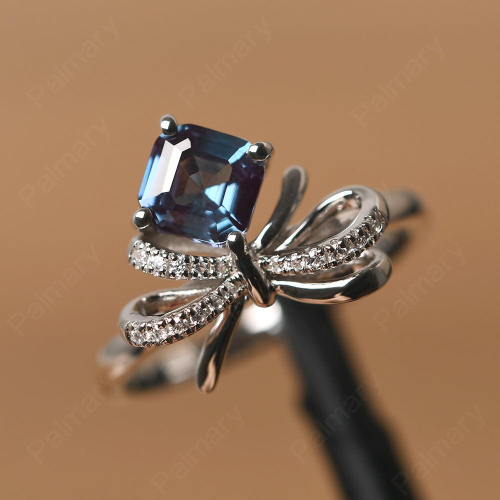 Asscher Cut Alexandrite Ring Sterling Silver - Palmary