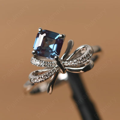 Asscher Cut Alexandrite Ring Sterling Silver - Palmary