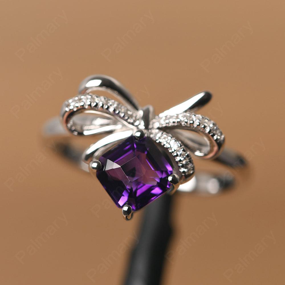 Asscher Cut Amethyst Ring Sterling Silver - Palmary