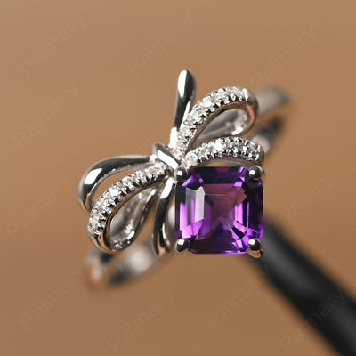 Asscher Cut Amethyst Ring Sterling Silver - Palmary