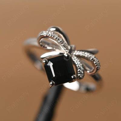 Asscher Cut Black Spinel Ring Sterling Silver - Palmary