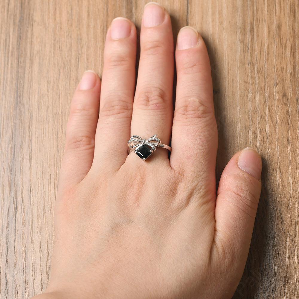 Asscher Cut Black Spinel Ring Sterling Silver - Palmary