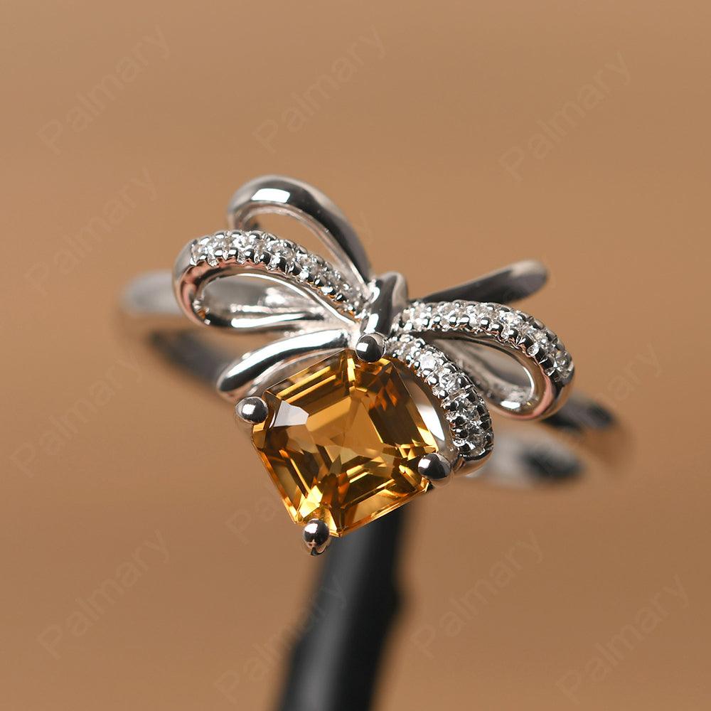 Asscher Cut Citrine Ring Sterling Silver - Palmary