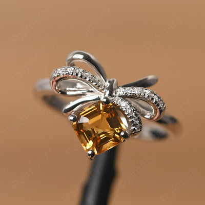 Asscher Cut Citrine Ring Sterling Silver - Palmary