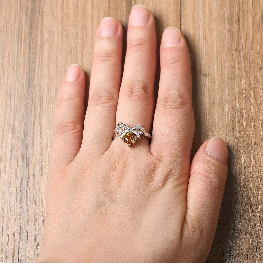 Asscher Cut Citrine Ring Sterling Silver - Palmary