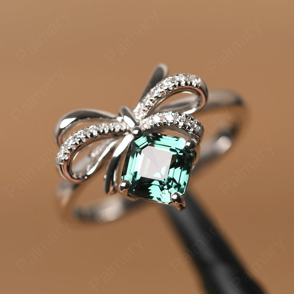 Asscher Cut Green Sapphire Ring Sterling Silver - Palmary