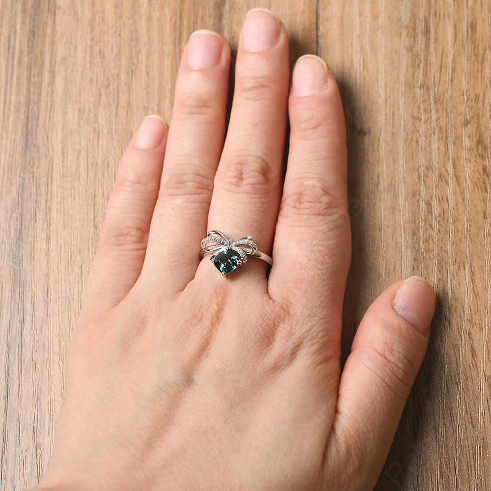 Asscher Cut Green Sapphire Ring Sterling Silver - Palmary