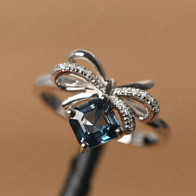 Asscher Cut London Blue Topaz Ring Sterling Silver - Palmary