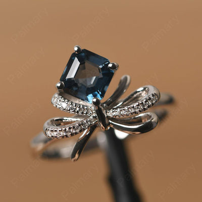 Asscher Cut London Blue Topaz Ring Sterling Silver - Palmary