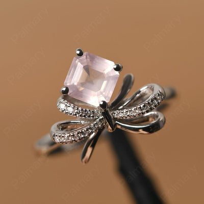 Asscher Cut Rose Quartz Ring Sterling Silver - Palmary