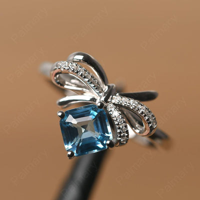 Asscher Cut Swiss Blue Topaz Ring Sterling Silver - Palmary
