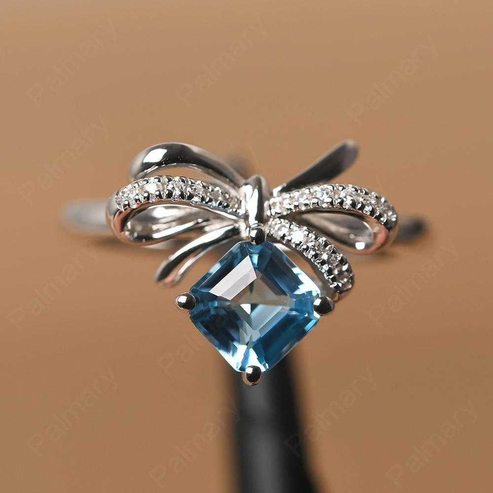 Asscher Cut Swiss Blue Topaz Ring Sterling Silver - Palmary