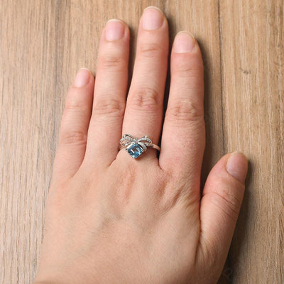 Asscher Cut Swiss Blue Topaz Ring Sterling Silver - Palmary