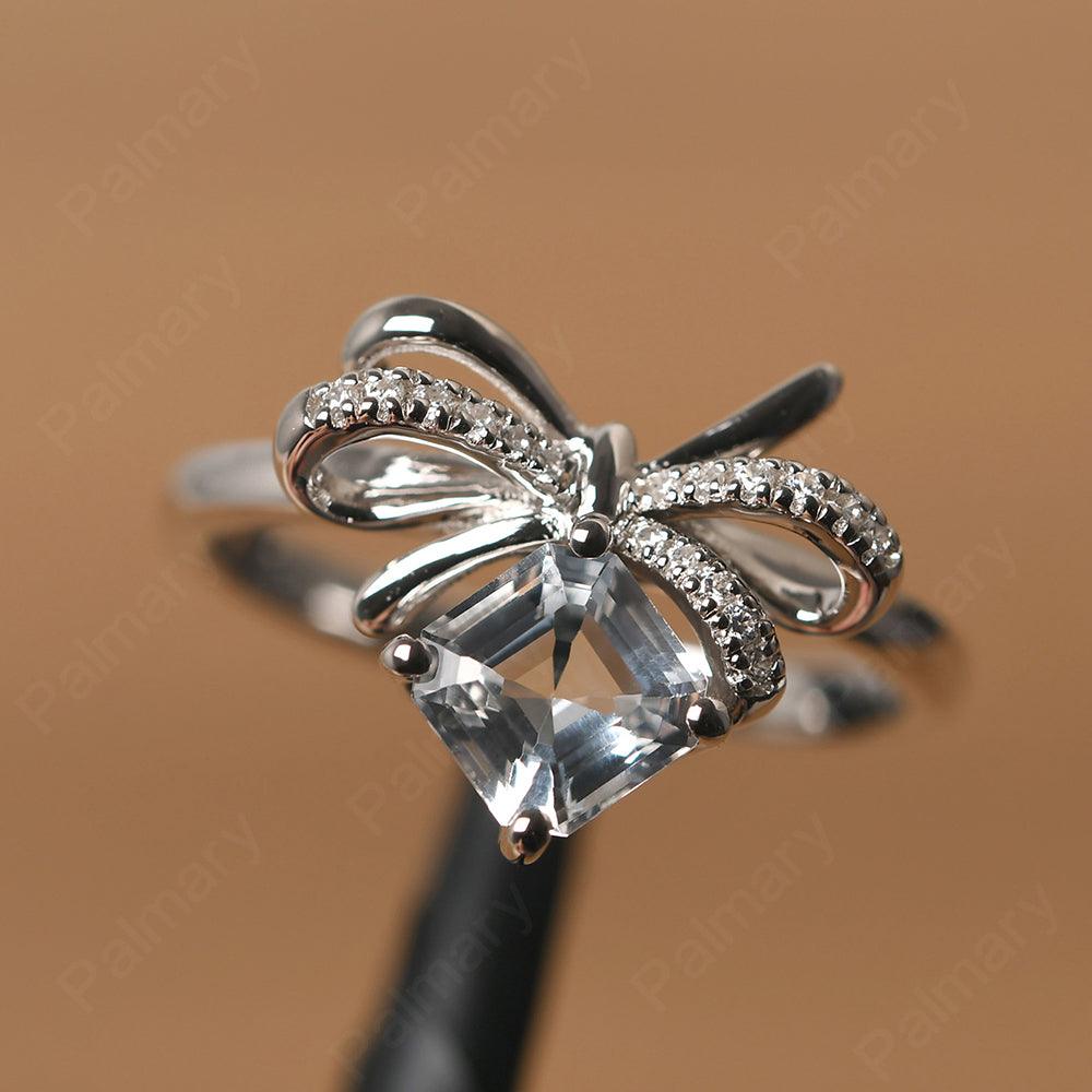 Asscher Cut White Topaz Ring Sterling Silver - Palmary