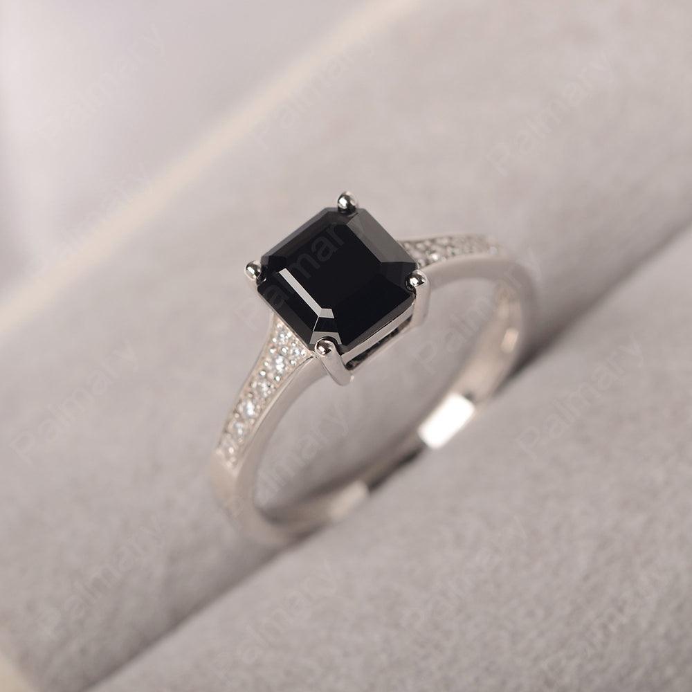 Asscher Cut Black Spinel Engagement Rings - Palmary