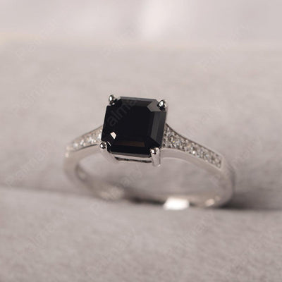 Asscher Cut Black Spinel Engagement Rings - Palmary