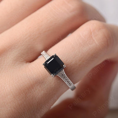 Asscher Cut Black Spinel Engagement Rings - Palmary