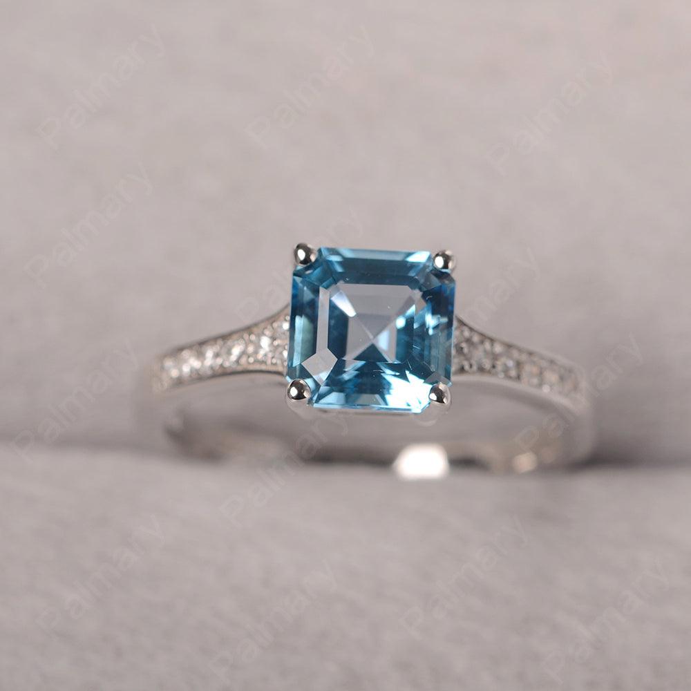 Asscher Cut Swiss Blue Topaz Engagement Rings - Palmary