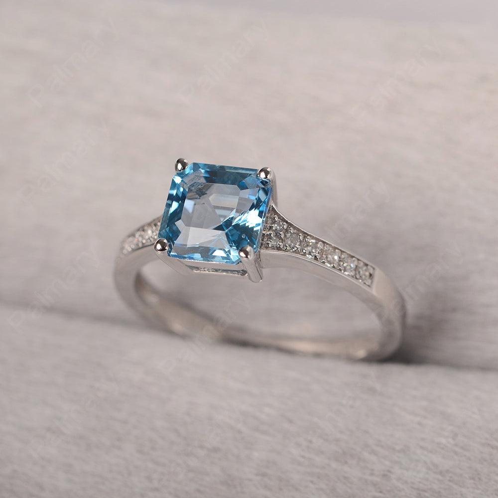 Asscher Cut Swiss Blue Topaz Engagement Rings - Palmary