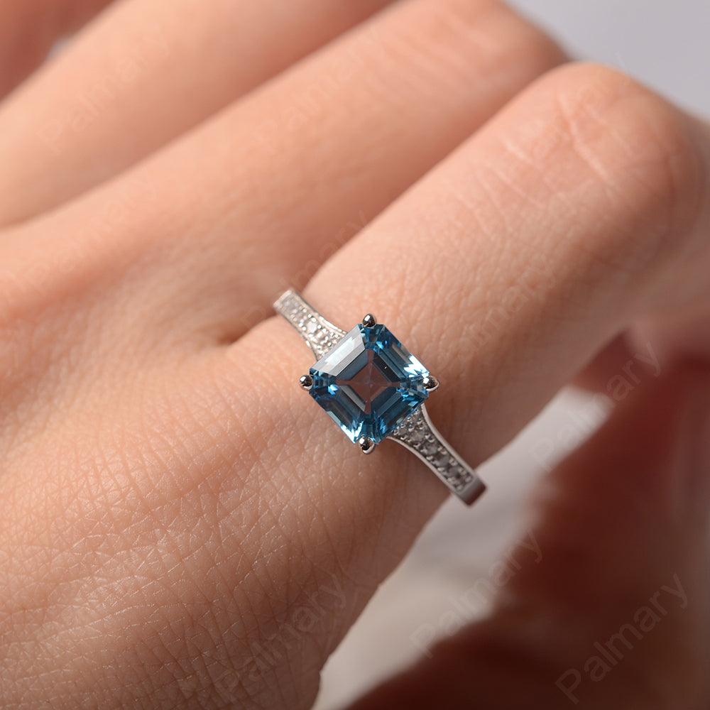 Asscher Cut Swiss Blue Topaz Engagement Rings - Palmary