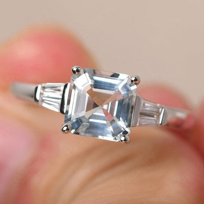 Asscher Cut Aquamarine Wedding Ring - Palmary