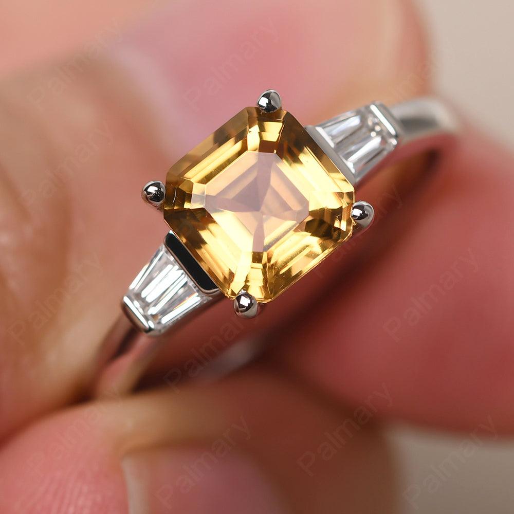 Asscher Cut Citrine Wedding Ring - Palmary