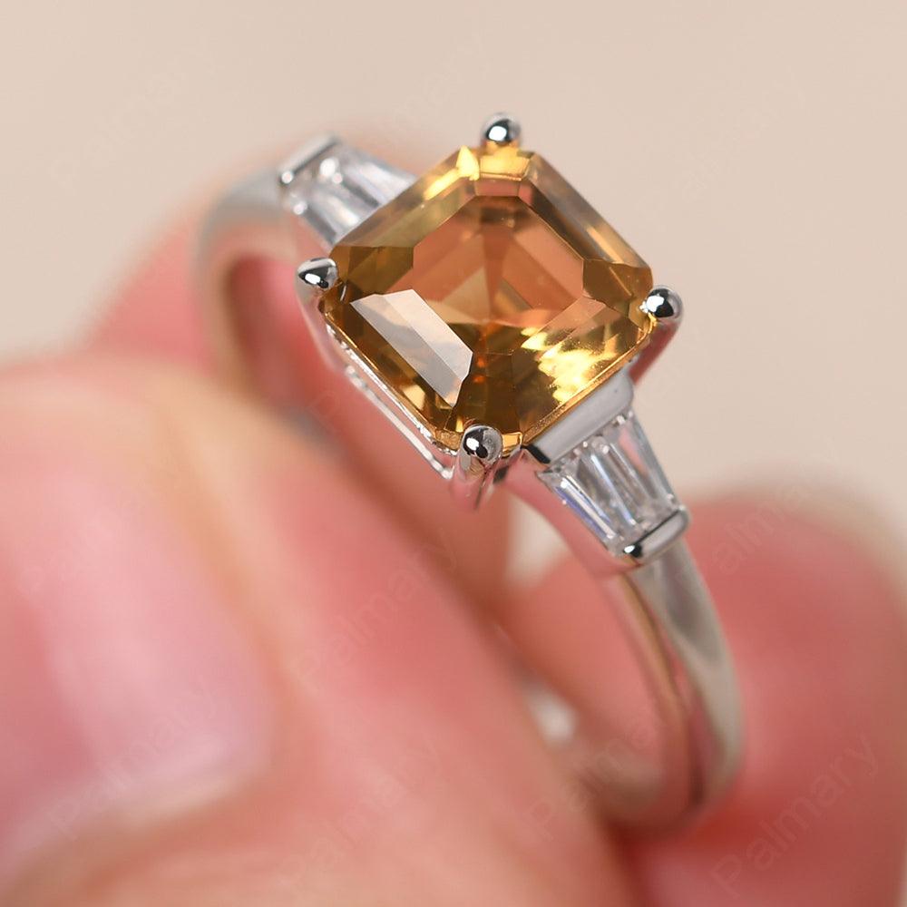 Asscher Cut Citrine Wedding Ring - Palmary