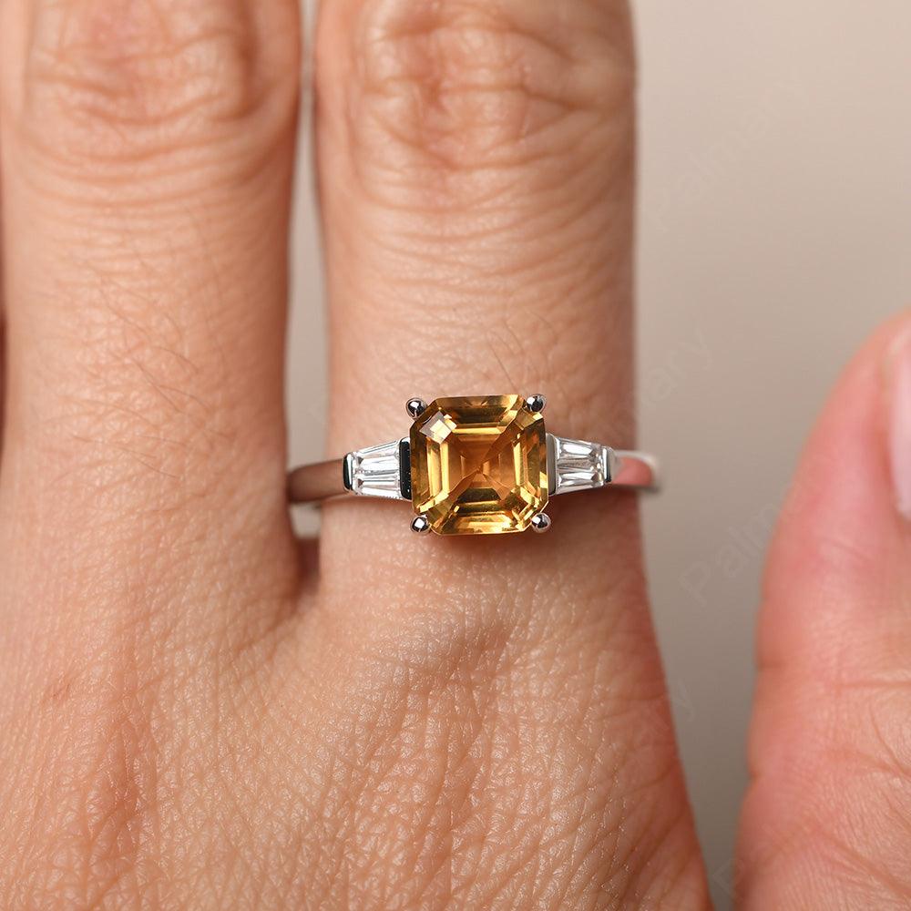 Asscher Cut Citrine Wedding Ring - Palmary