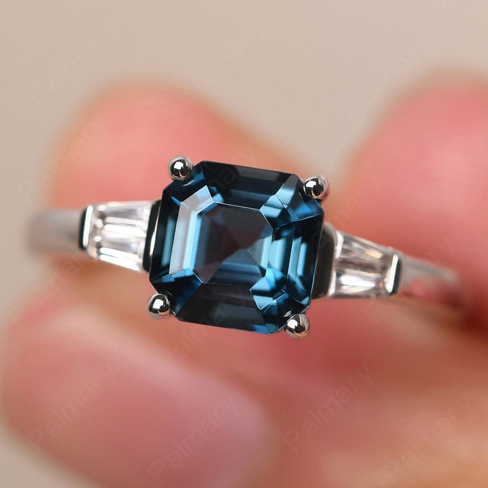 Asscher Cut London Blue Topaz Wedding Ring - Palmary