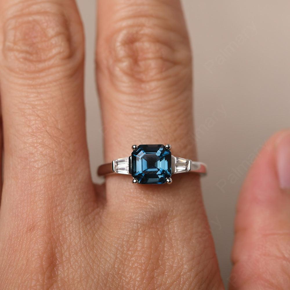 Asscher Cut London Blue Topaz Wedding Ring - Palmary