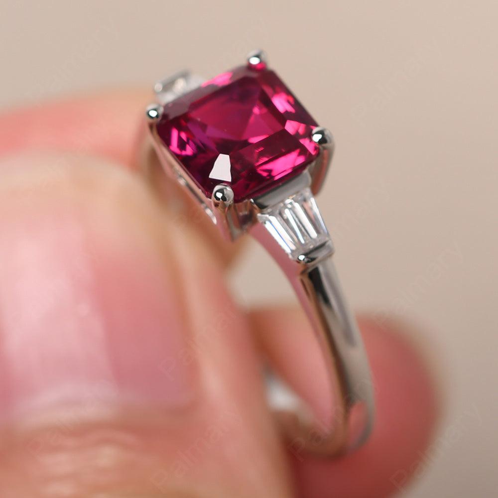 Asscher Cut Ruby Wedding Ring - Palmary