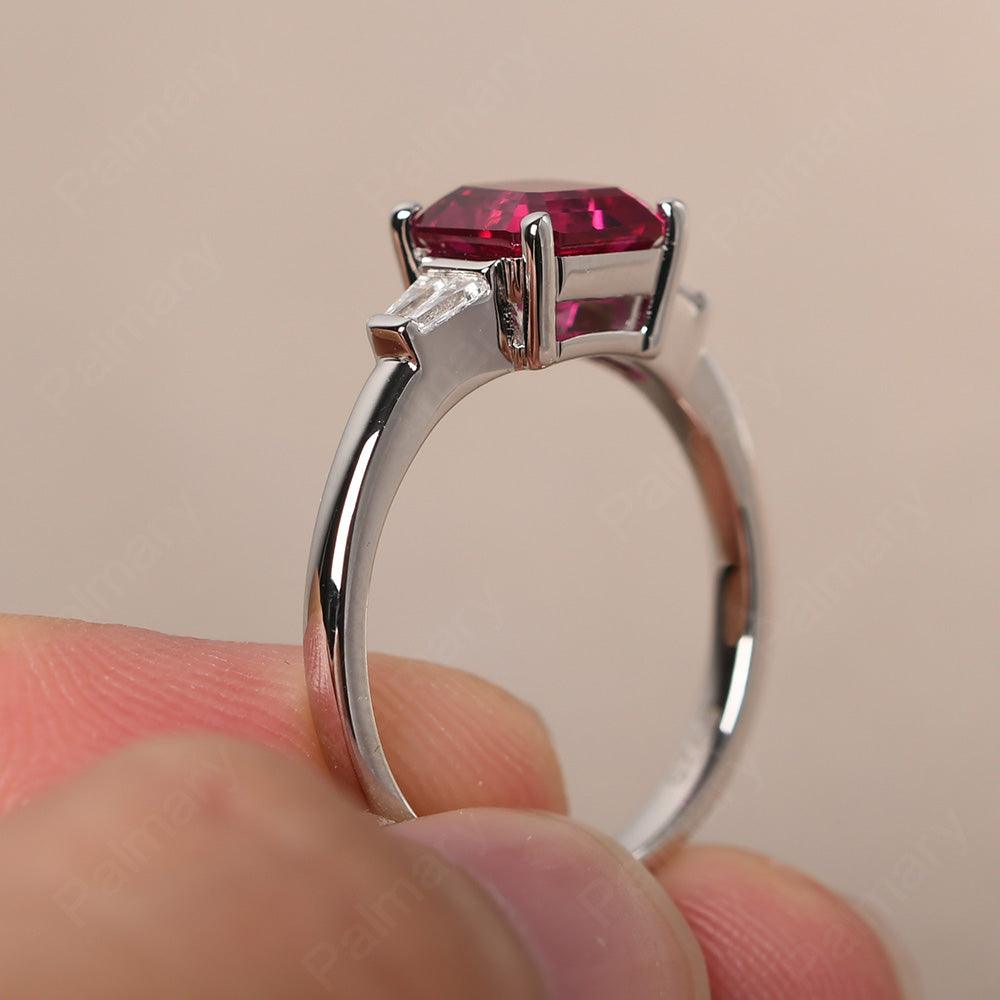 Asscher Cut Ruby Wedding Ring - Palmary
