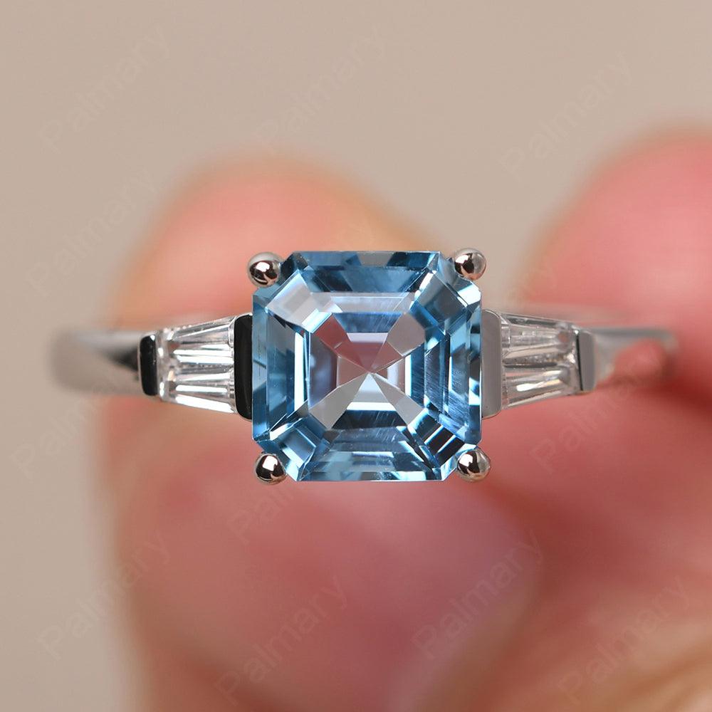 Asscher Cut Swiss Blue Topaz Wedding Ring - Palmary