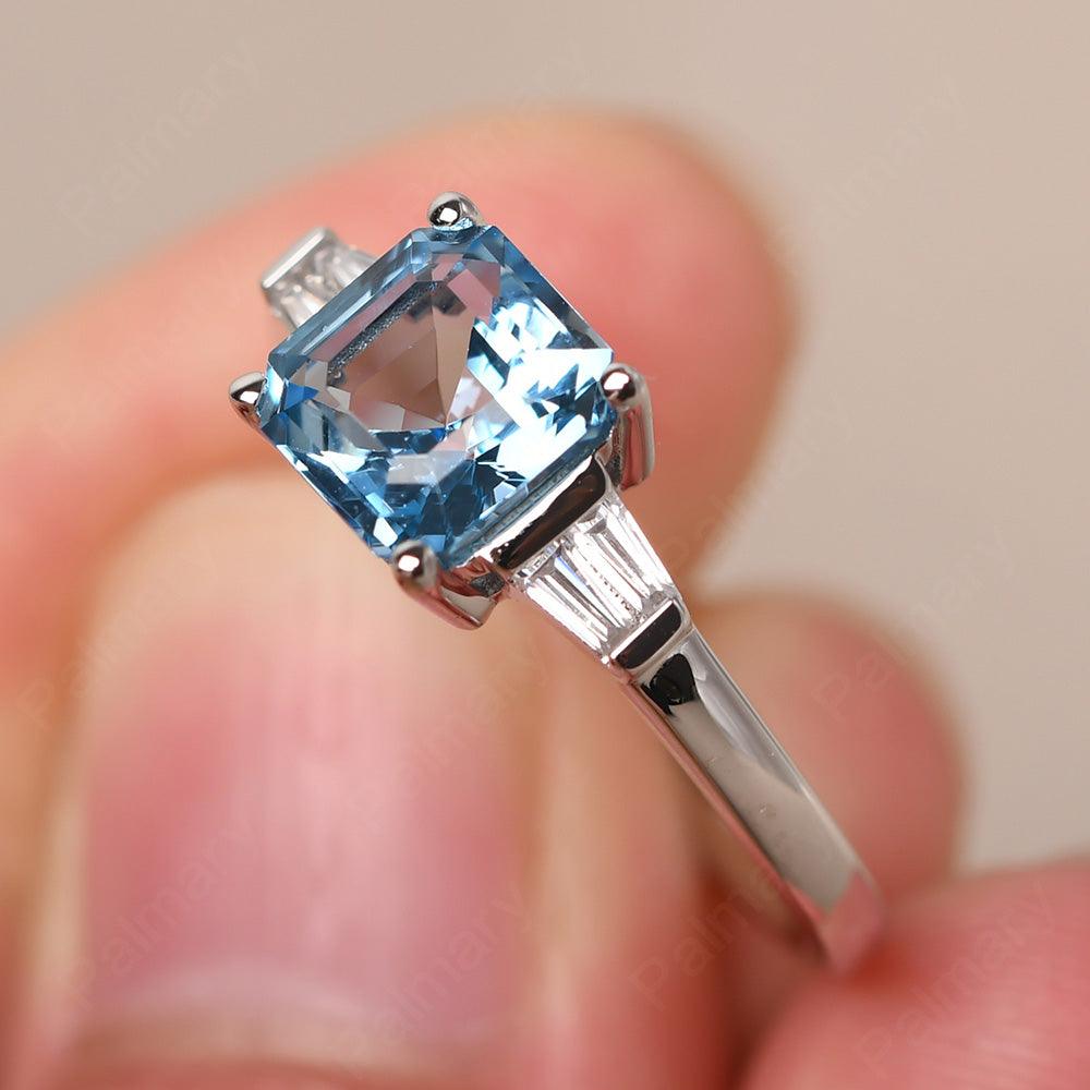 Asscher Cut Swiss Blue Topaz Wedding Ring - Palmary