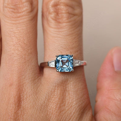 Asscher Cut Swiss Blue Topaz Wedding Ring - Palmary