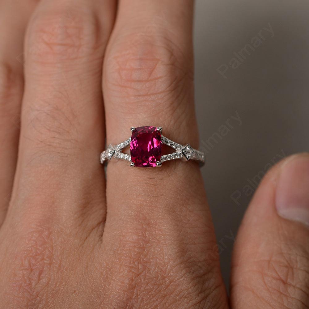 Cushion Cut Ruby Promise Ring - Palmary