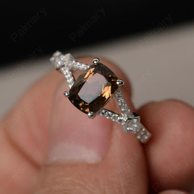 Cushion Cut Smoky Quartz  Promise Ring - Palmary