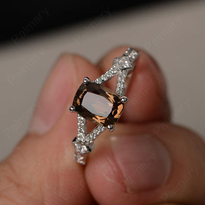 Cushion Cut Smoky Quartz  Promise Ring - Palmary